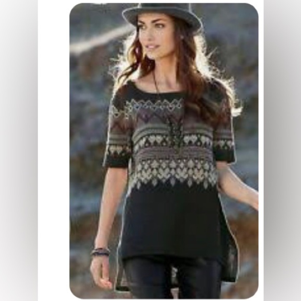 Peruvian Connection Fair Isle Tunic Sweater Pima Cotton Gray Brown Neutral - Picture 10 of 10